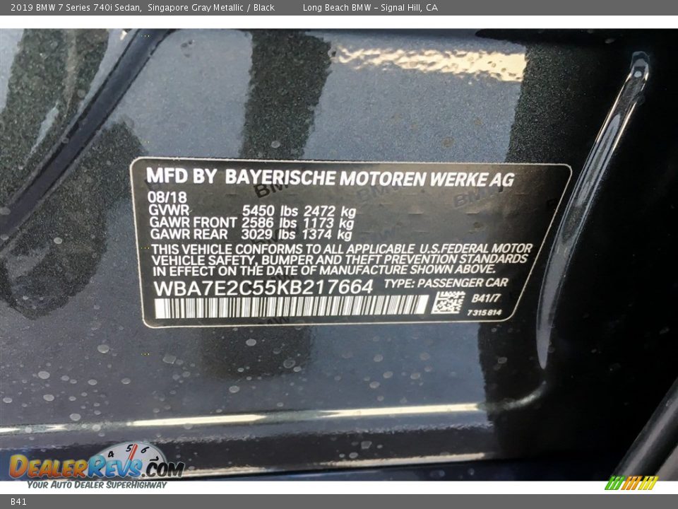 BMW Color Code B41 Singapore Gray Metallic