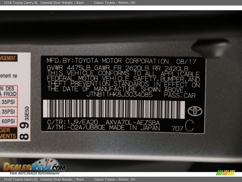 2018 Toyota Camry SE Celestial Silver Metallic / Black Photo #20