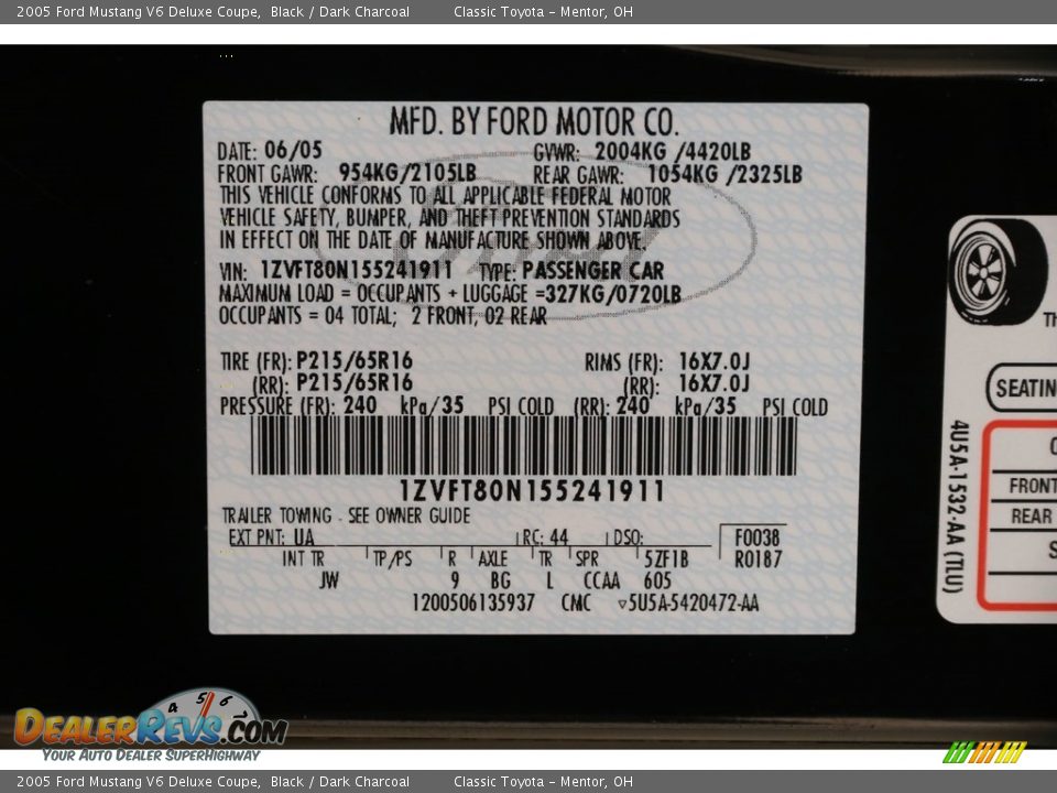 2005 Ford Mustang V6 Deluxe Coupe Black / Dark Charcoal Photo #19