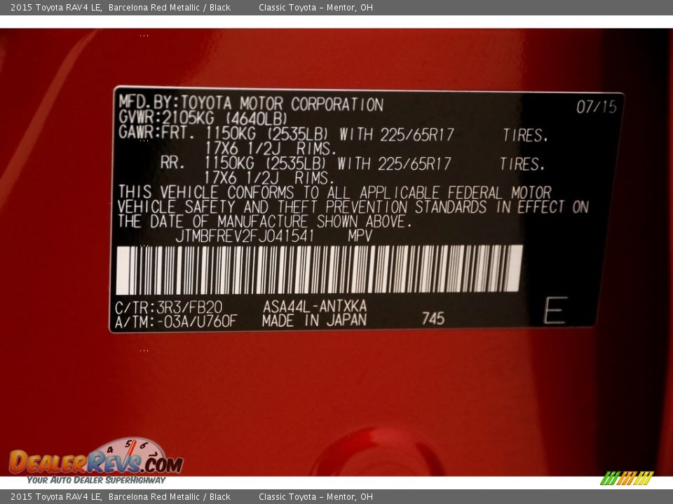 2015 Toyota RAV4 LE Barcelona Red Metallic / Black Photo #19