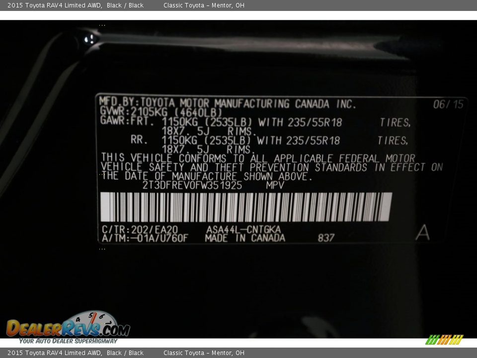 2015 Toyota RAV4 Limited AWD Black / Black Photo #22