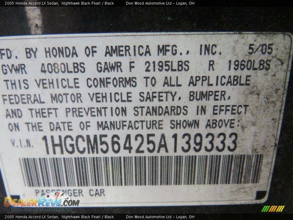 2005 Honda Accord LX Sedan Nighthawk Black Pearl / Black Photo #30