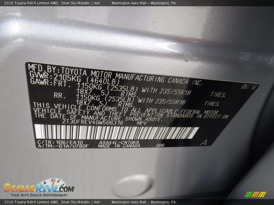 2016 Toyota RAV4 Limited AWD Silver Sky Metallic / Ash Photo #29