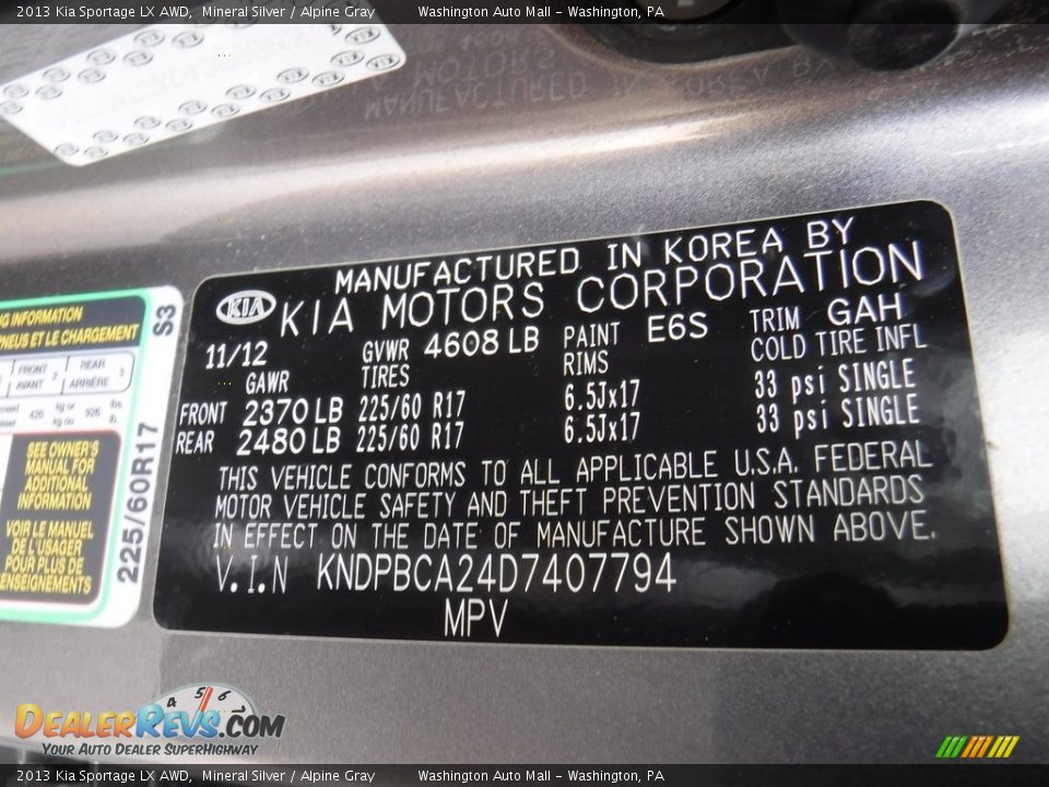 2013 Kia Sportage LX AWD Mineral Silver / Alpine Gray Photo #24