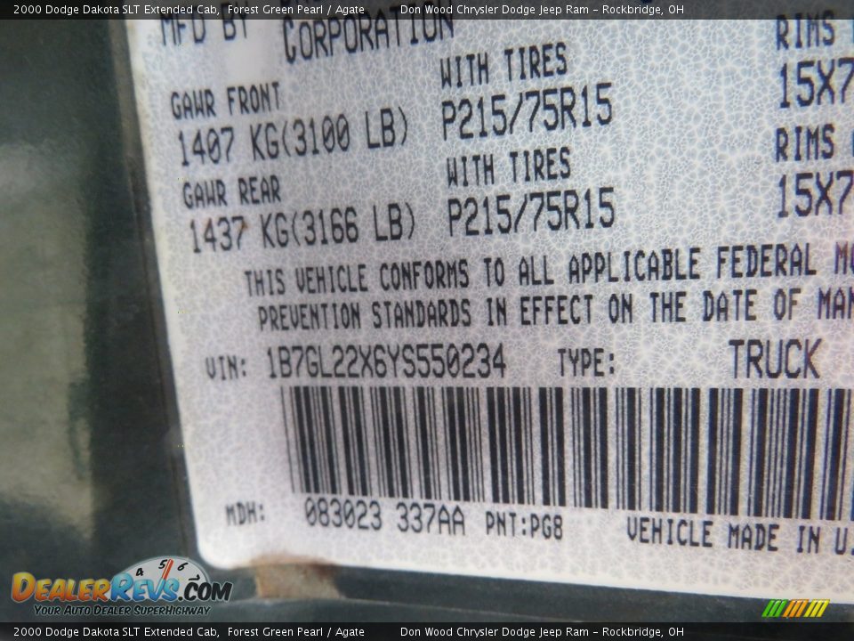 2000 Dodge Dakota SLT Extended Cab Forest Green Pearl / Agate Photo #16