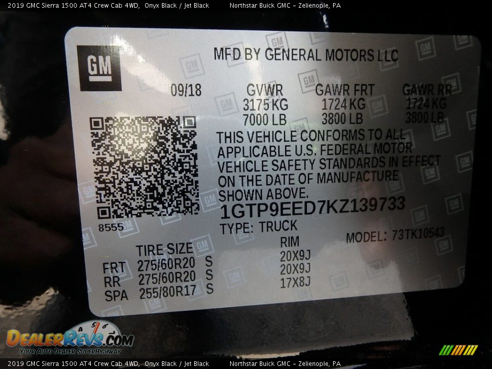 2019 GMC Sierra 1500 AT4 Crew Cab 4WD Onyx Black / Jet Black Photo #14