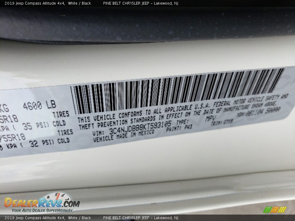 2019 Jeep Compass Altitude 4x4 White / Black Photo #9