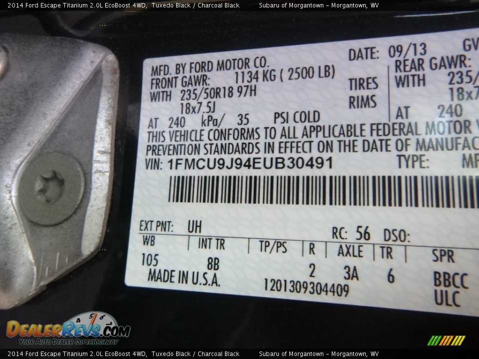 2014 Ford Escape Titanium 2.0L EcoBoost 4WD Tuxedo Black / Charcoal Black Photo #15