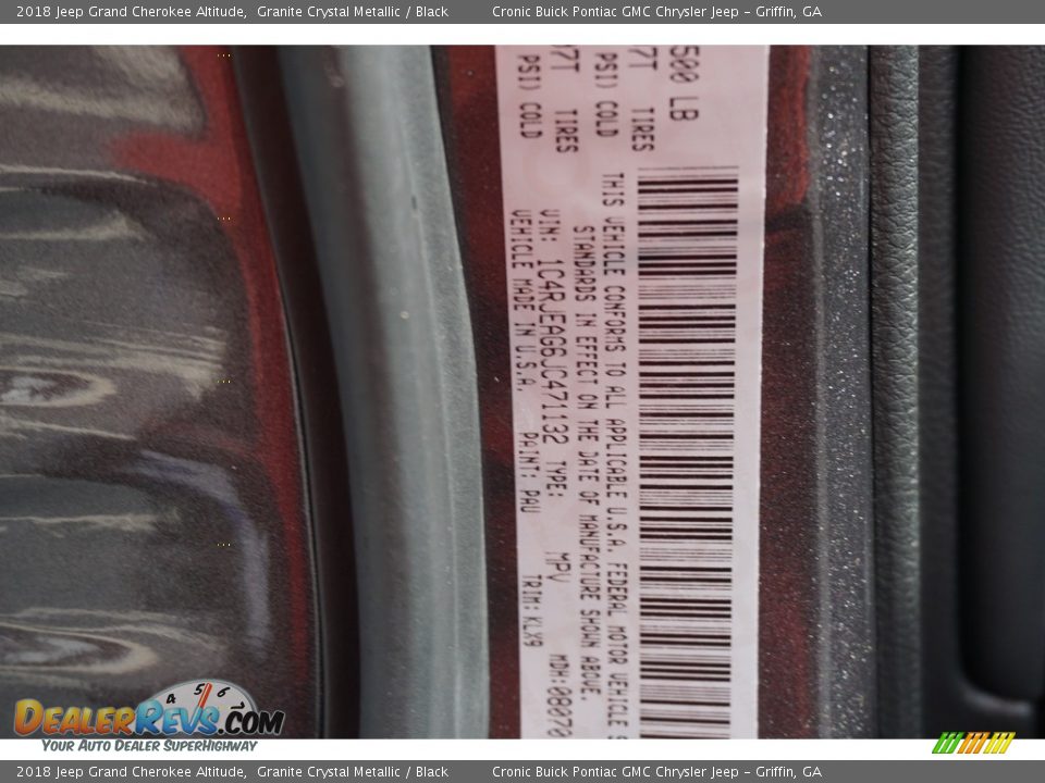 2018 Jeep Grand Cherokee Altitude Granite Crystal Metallic / Black Photo #15