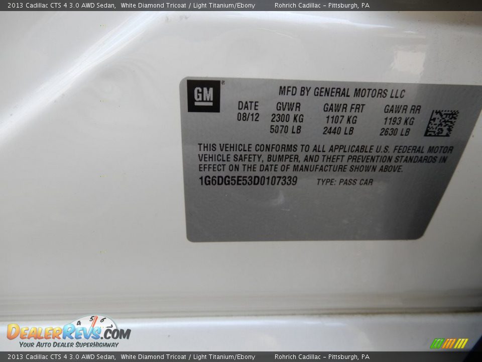 2013 Cadillac CTS 4 3.0 AWD Sedan White Diamond Tricoat / Light Titanium/Ebony Photo #17