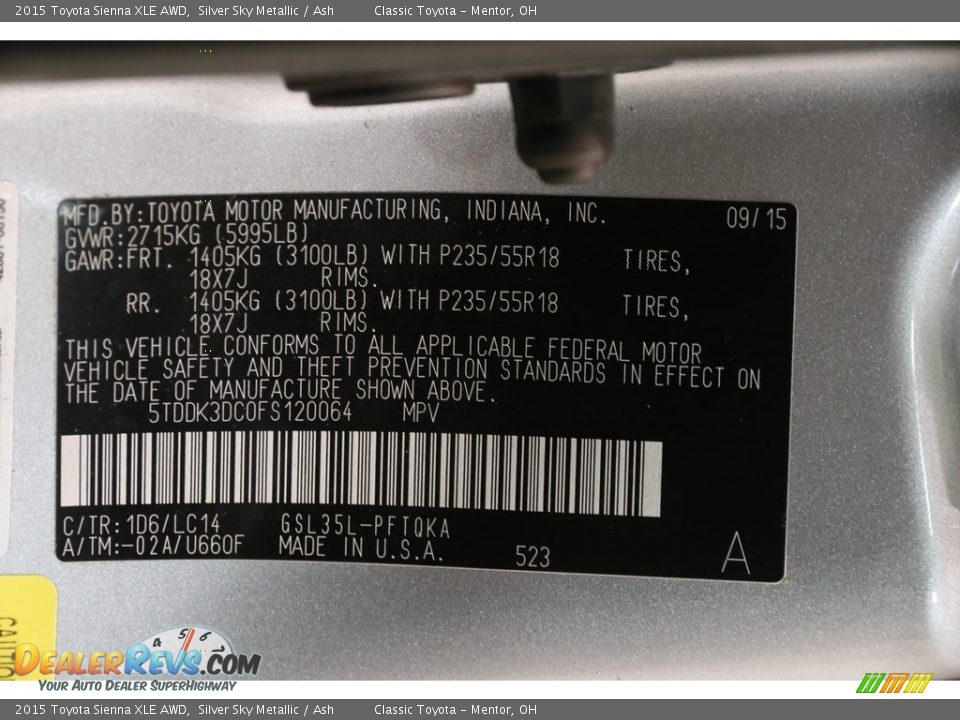 2015 Toyota Sienna XLE AWD Silver Sky Metallic / Ash Photo #28