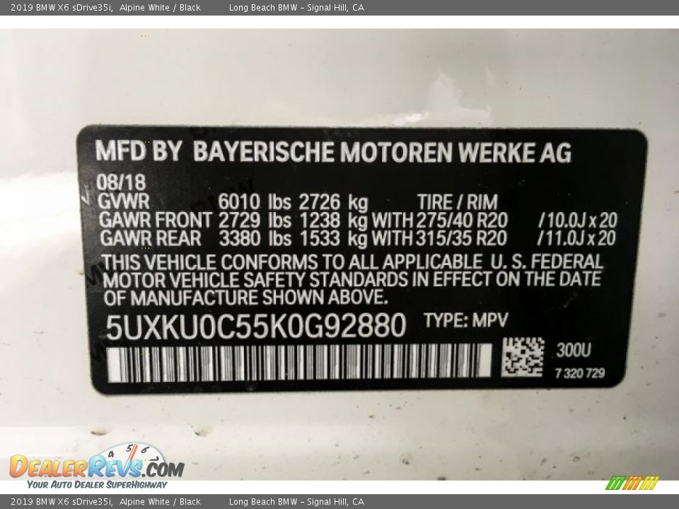 2019 BMW X6 sDrive35i Alpine White / Black Photo #11