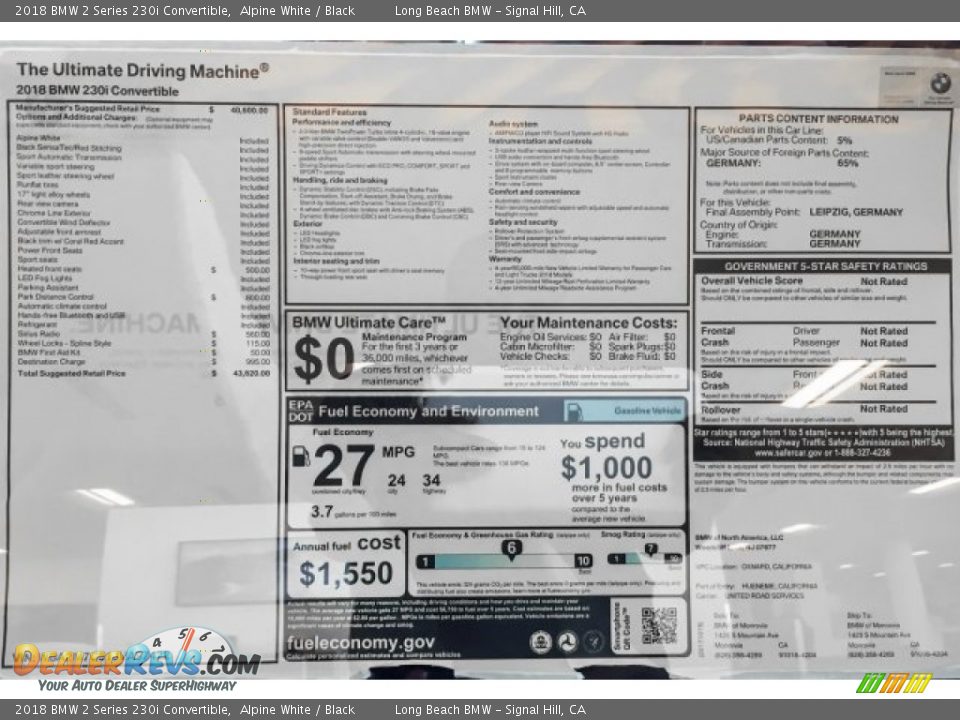 2018 BMW 2 Series 230i Convertible Alpine White / Black Photo #10