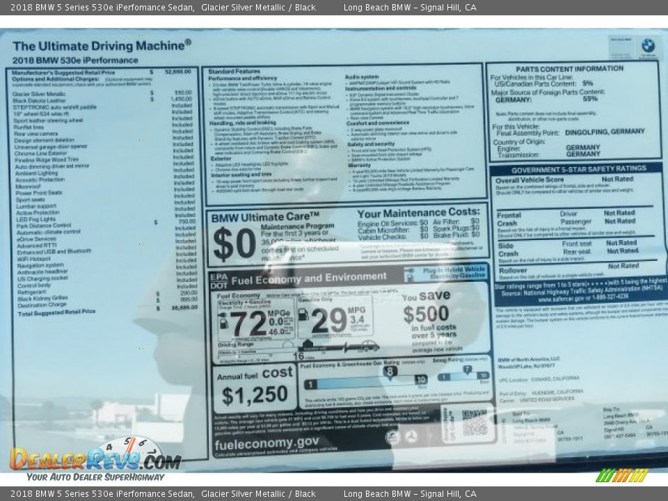 2018 BMW 5 Series 530e iPerfomance Sedan Glacier Silver Metallic / Black Photo #10