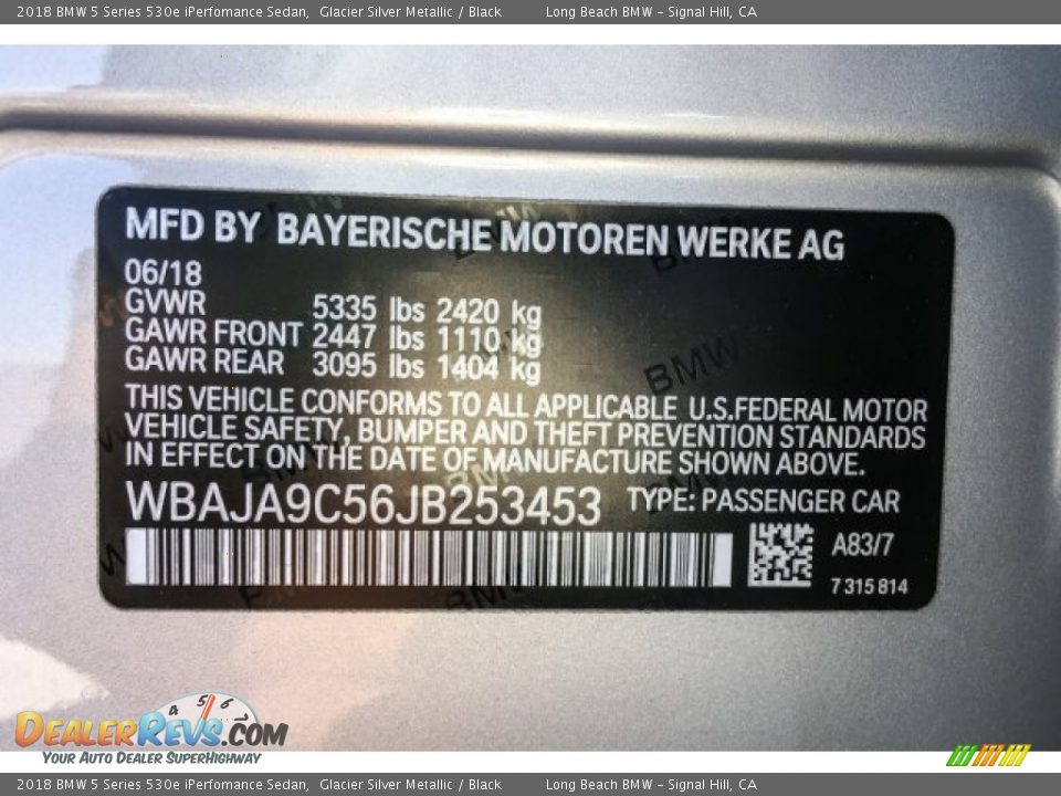 2018 BMW 5 Series 530e iPerfomance Sedan Glacier Silver Metallic / Black Photo #11