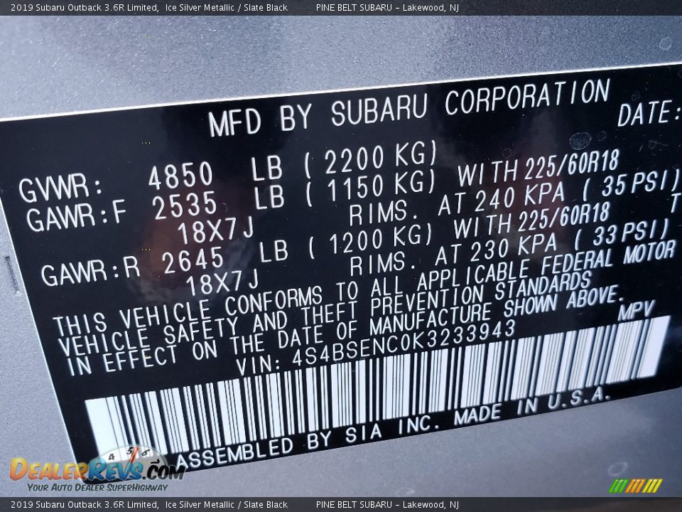 2019 Subaru Outback 3.6R Limited Ice Silver Metallic / Slate Black Photo #7