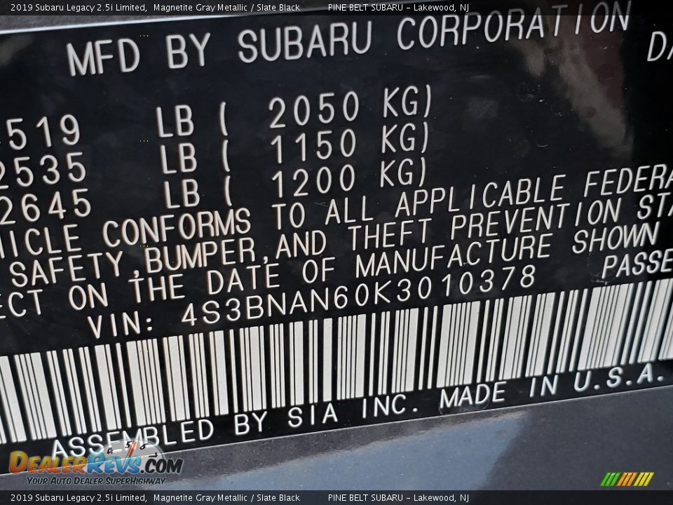 2019 Subaru Legacy 2.5i Limited Magnetite Gray Metallic / Slate Black Photo #9