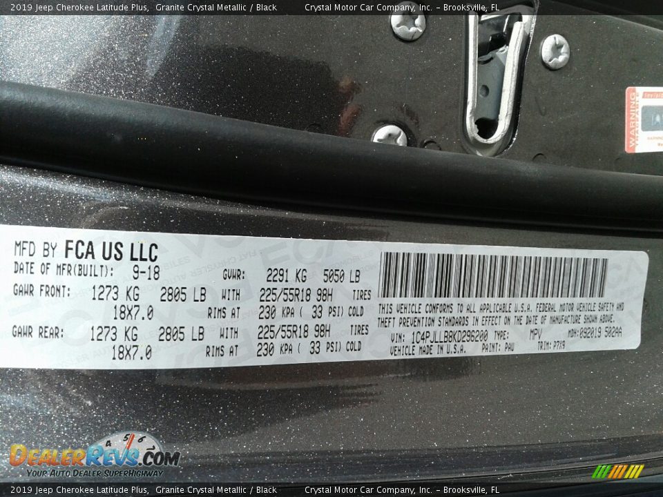 2019 Jeep Cherokee Latitude Plus Granite Crystal Metallic / Black Photo #21