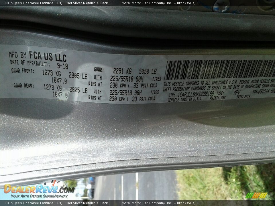 2019 Jeep Cherokee Latitude Plus Billet Silver Metallic / Black Photo #21