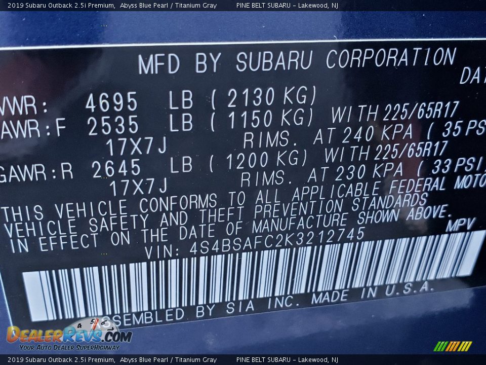 2019 Subaru Outback 2.5i Premium Abyss Blue Pearl / Titanium Gray Photo #9