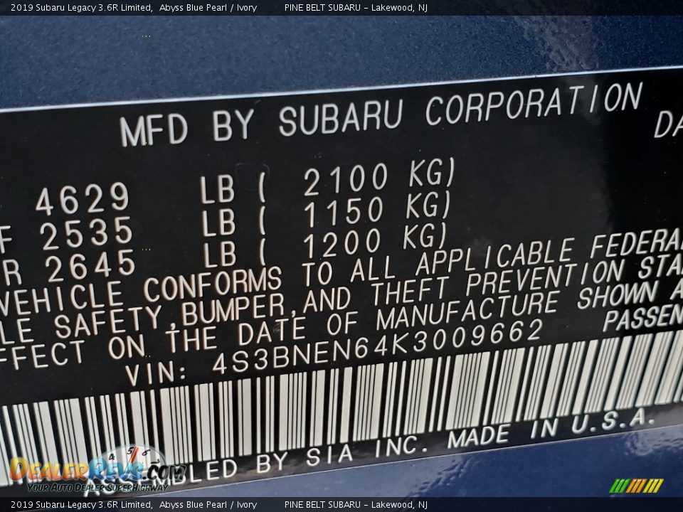 2019 Subaru Legacy 3.6R Limited Abyss Blue Pearl / Ivory Photo #9