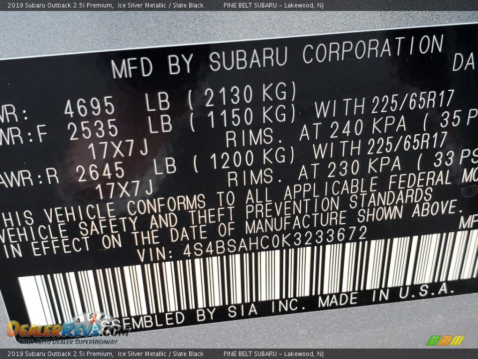 2019 Subaru Outback 2.5i Premium Ice Silver Metallic / Slate Black Photo #9