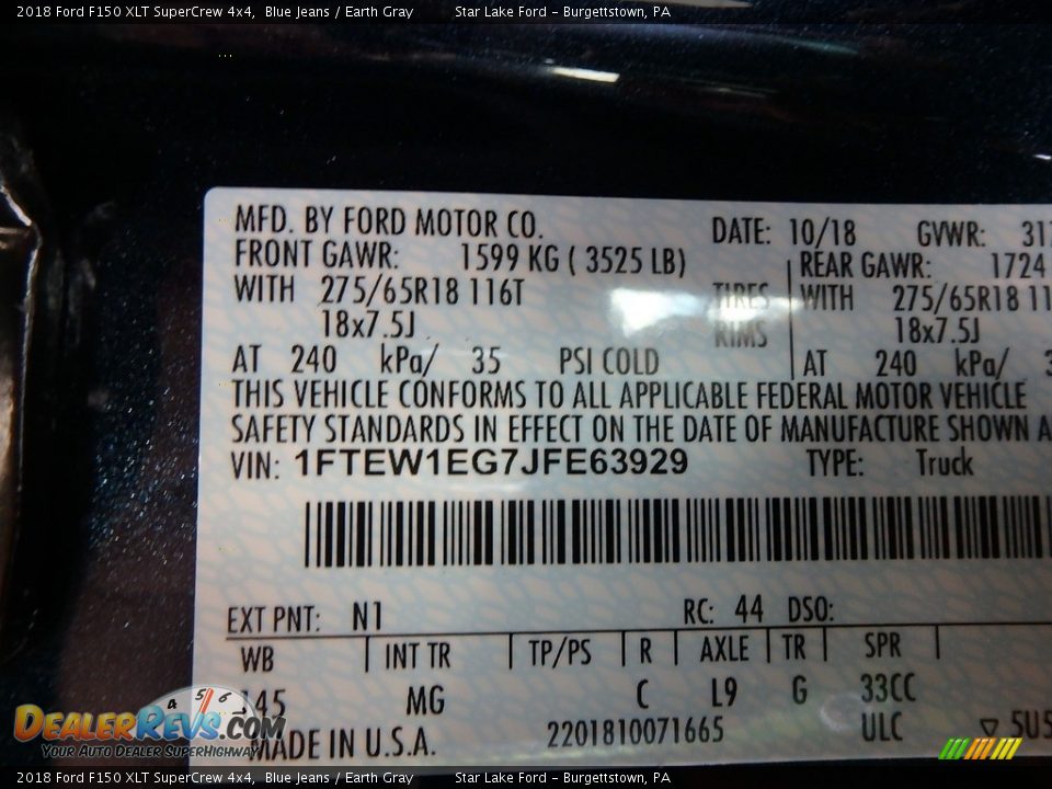2018 Ford F150 XLT SuperCrew 4x4 Blue Jeans / Earth Gray Photo #15