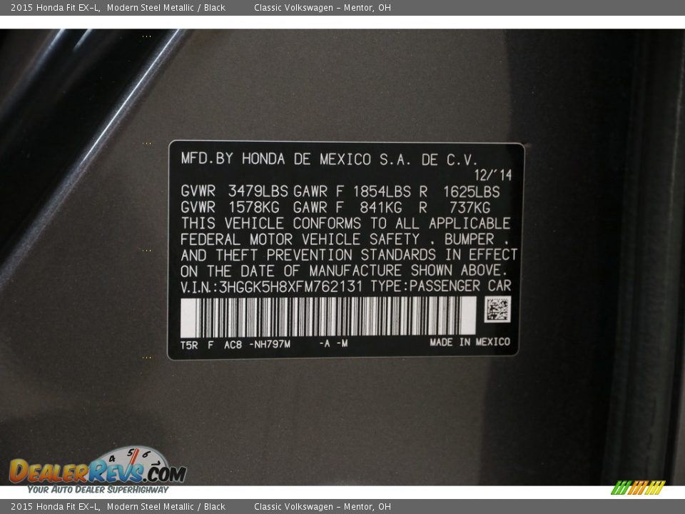 2015 Honda Fit EX-L Modern Steel Metallic / Black Photo #21