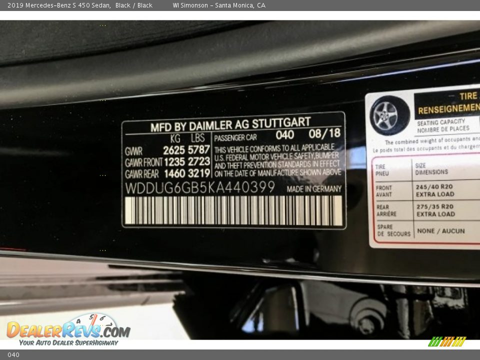 Mercedes-Benz Color Code 040 Black