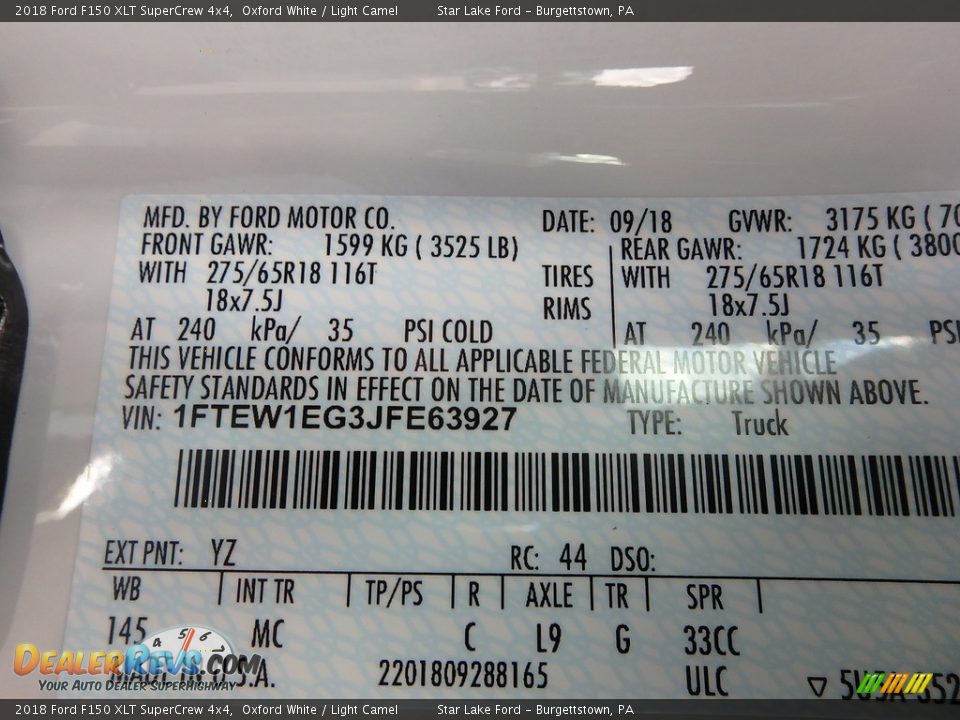 2018 Ford F150 XLT SuperCrew 4x4 Oxford White / Light Camel Photo #15