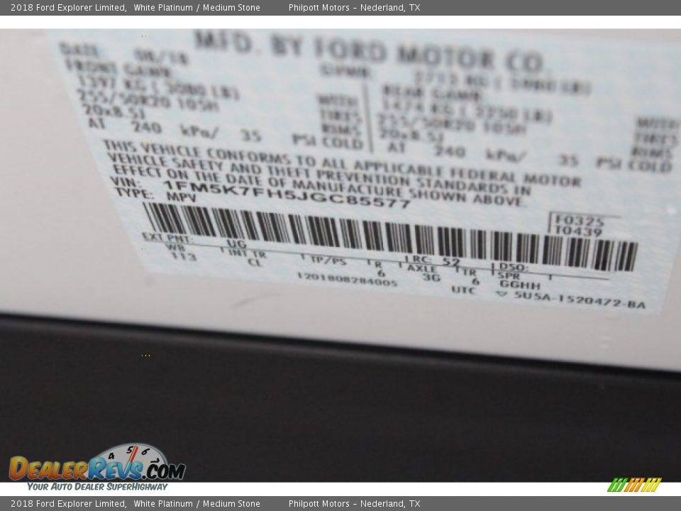 2018 Ford Explorer Limited White Platinum / Medium Stone Photo #36