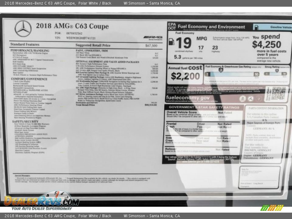 2018 Mercedes-Benz C 63 AMG Coupe Polar White / Black Photo #10