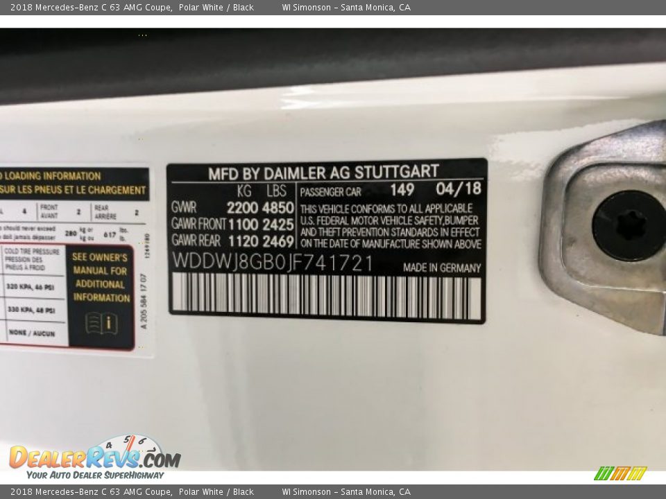 2018 Mercedes-Benz C 63 AMG Coupe Polar White / Black Photo #11