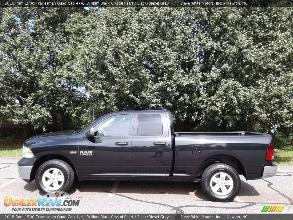 2018 Ram 1500 Tradesman Quad Cab 4x4 Brilliant Black Crystal Pearl / Black/Diesel Gray Photo #1