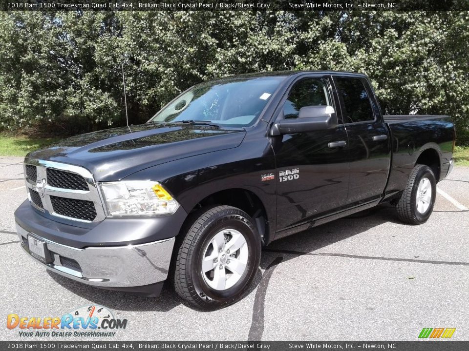 2018 Ram 1500 Tradesman Quad Cab 4x4 Brilliant Black Crystal Pearl / Black/Diesel Gray Photo #2