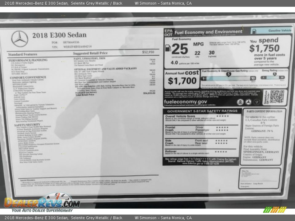 2018 Mercedes-Benz E 300 Sedan Selenite Grey Metallic / Black Photo #10