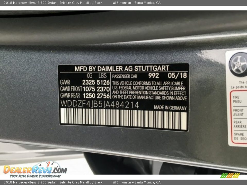 2018 Mercedes-Benz E 300 Sedan Selenite Grey Metallic / Black Photo #11