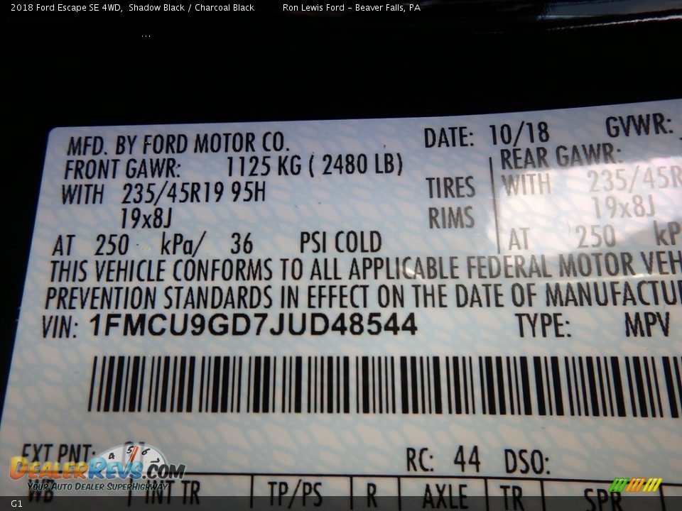 Ford Color Code G1 Shadow Black