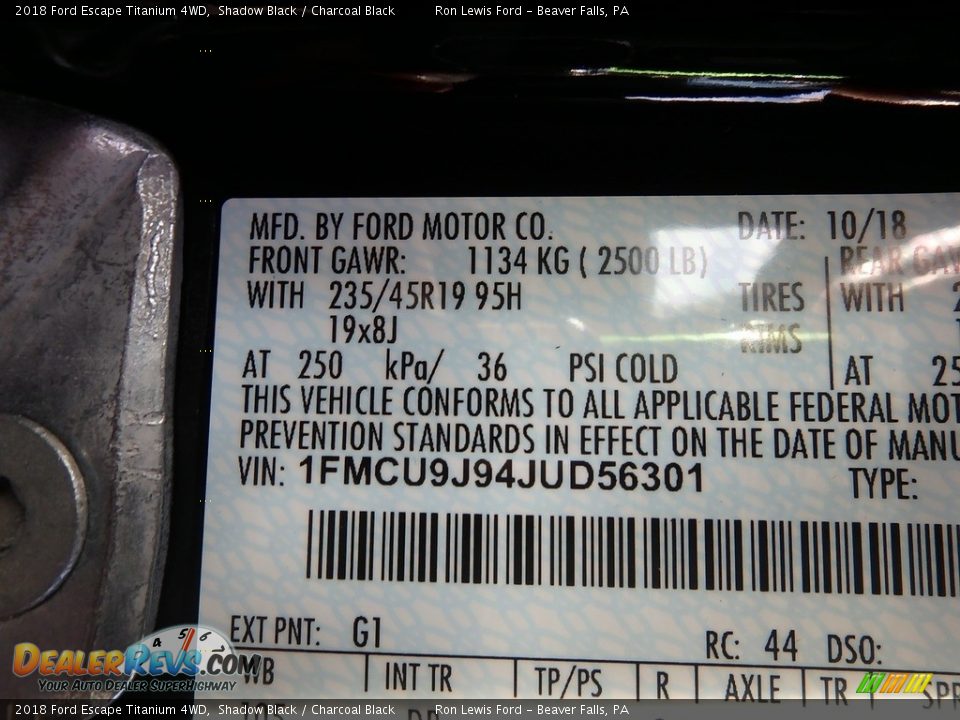 2018 Ford Escape Titanium 4WD Shadow Black / Charcoal Black Photo #15