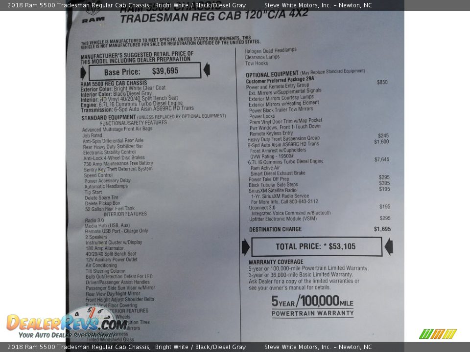 2018 Ram 5500 Tradesman Regular Cab Chassis Bright White / Black/Diesel Gray Photo #27