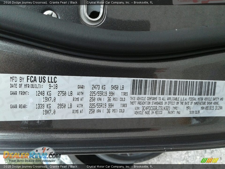 2018 Dodge Journey Crossroad Granite Pearl / Black Photo #21