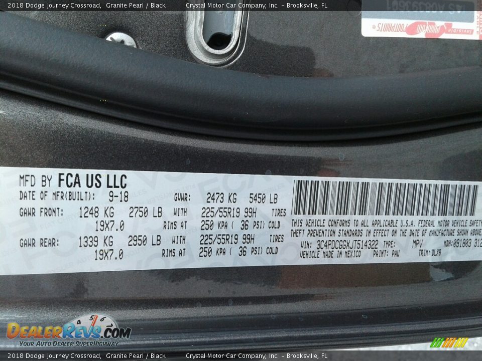 2018 Dodge Journey Crossroad Granite Pearl / Black Photo #20