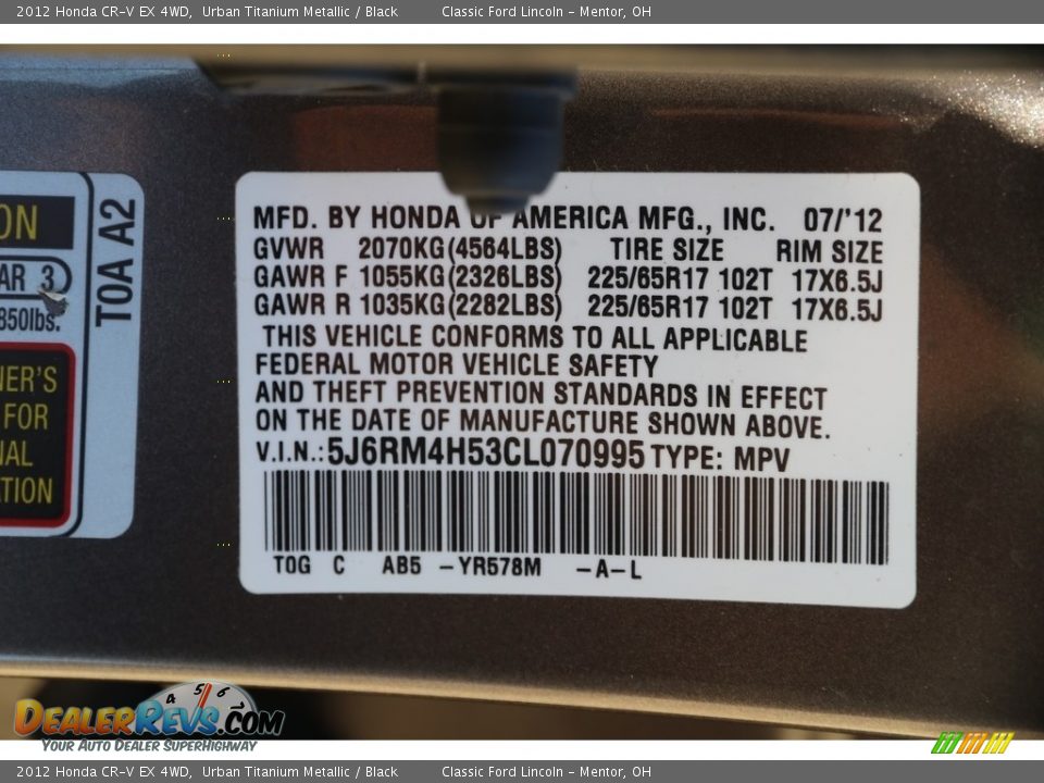 2012 Honda CR-V EX 4WD Urban Titanium Metallic / Black Photo #23
