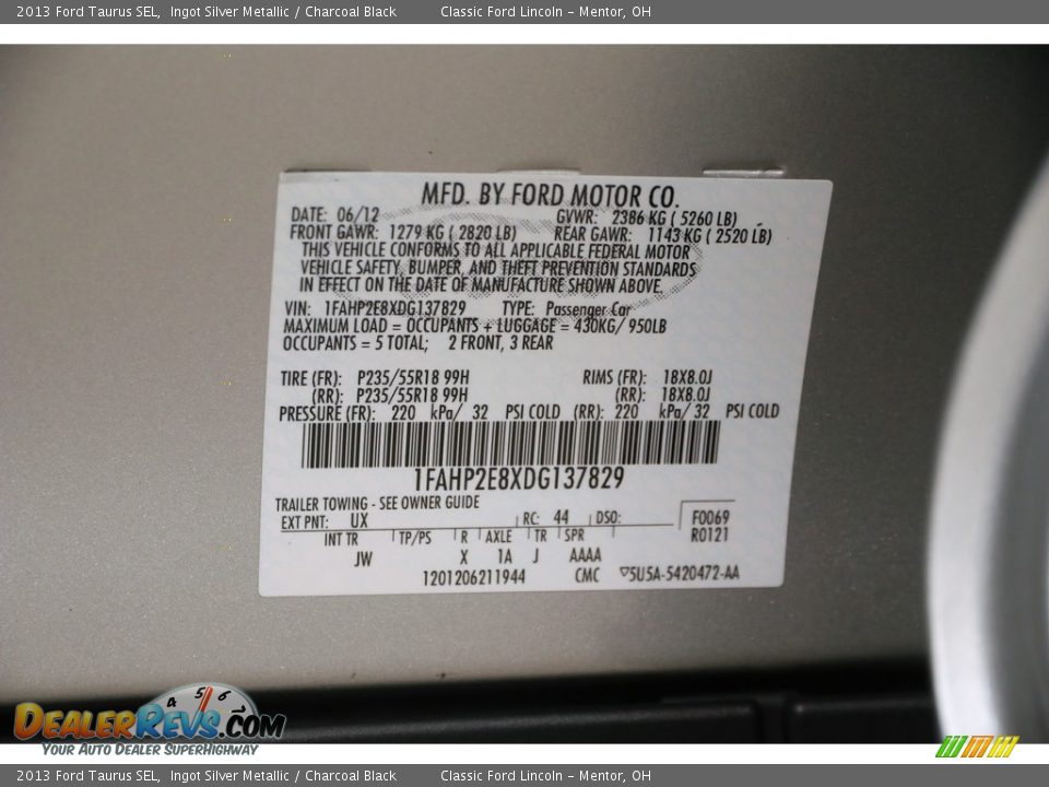 2013 Ford Taurus SEL Ingot Silver Metallic / Charcoal Black Photo #24