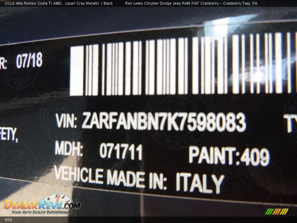 Alfa Romeo Color Code 409 Lipari Gray Metallic