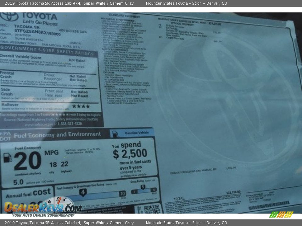 2019 Toyota Tacoma SR Access Cab 4x4 Super White / Cement Gray Photo #36