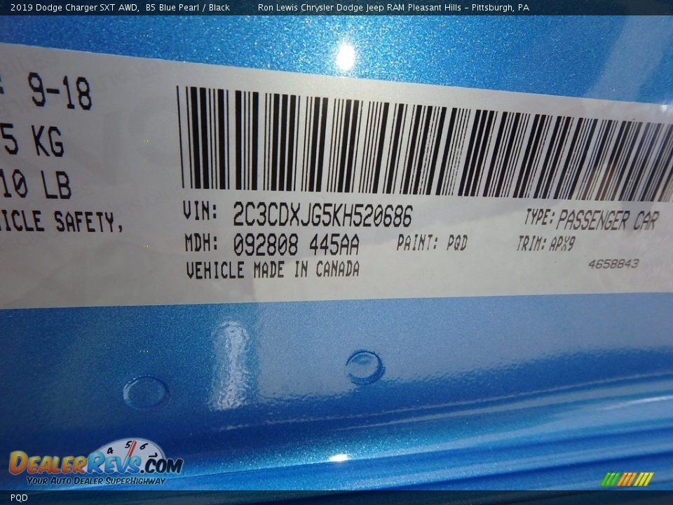 Dodge Color Code PQD B5 Blue Pearl