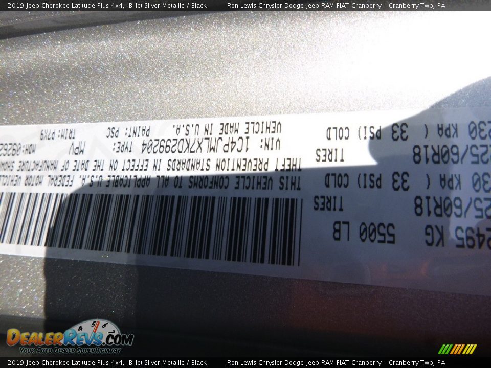 2019 Jeep Cherokee Latitude Plus 4x4 Billet Silver Metallic / Black Photo #13