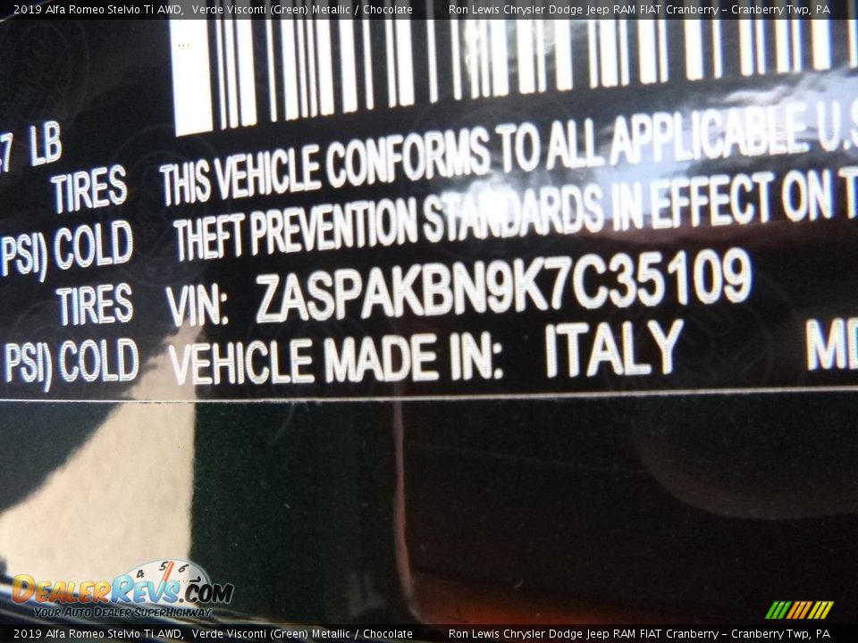 2019 Alfa Romeo Stelvio Ti AWD Verde Visconti (Green) Metallic / Chocolate Photo #19
