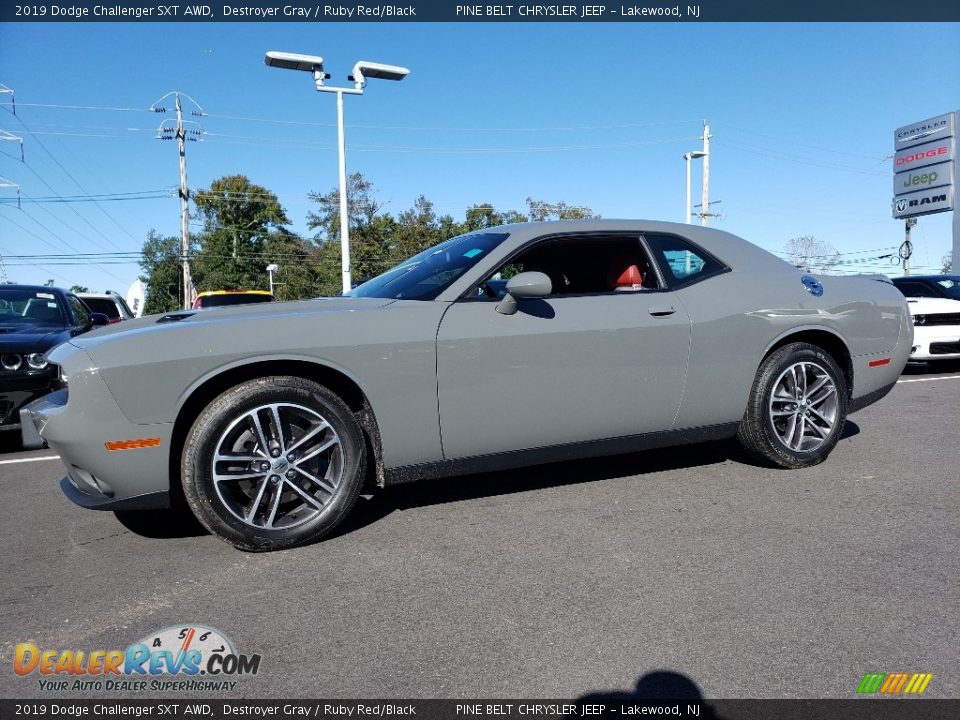 2019 Dodge Challenger SXT AWD Destroyer Gray / Ruby Red/Black Photo #3